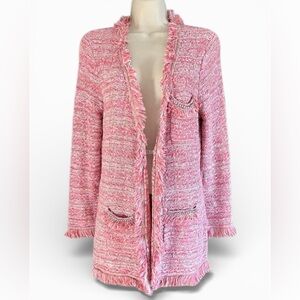 Cache Women's Pink Knit Open Front Fringe Cardigan Sweater Size S